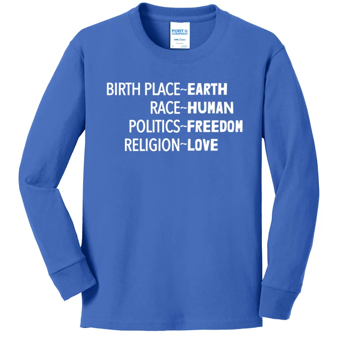 Earth Hu Freedom Love Equality Gift Kids Long Sleeve Shirt