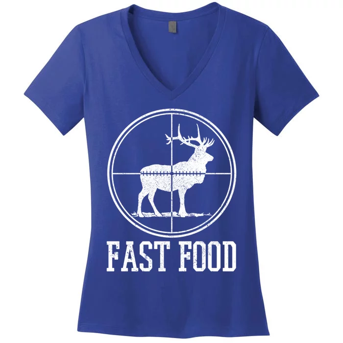 Elk Hunting Fast Food Funny Deer Hunter Gift Women's V-Neck T-Shirt