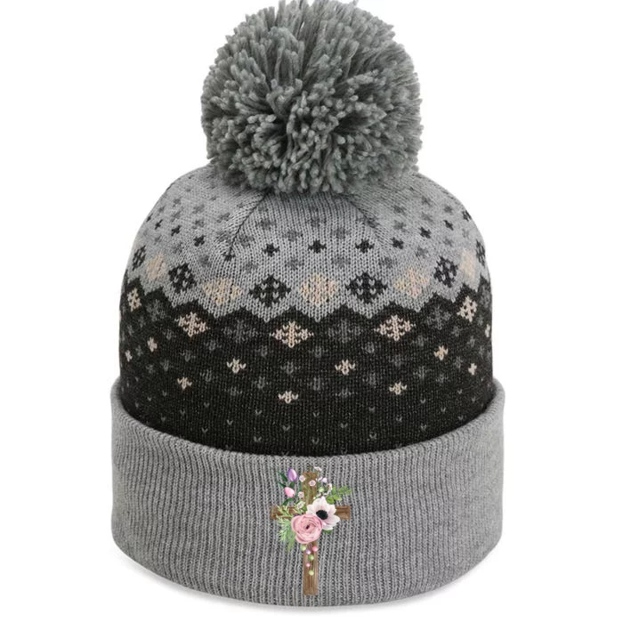 Easter Holiday Floral Cross The Baniff Cuffed Pom Beanie