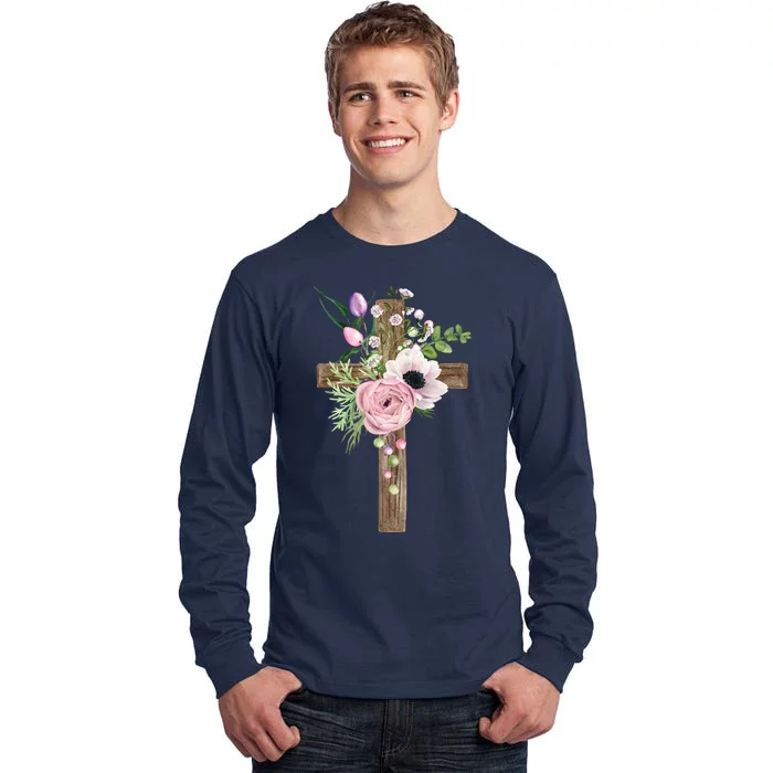 Easter Holiday Floral Cross Tall Long Sleeve T-Shirt