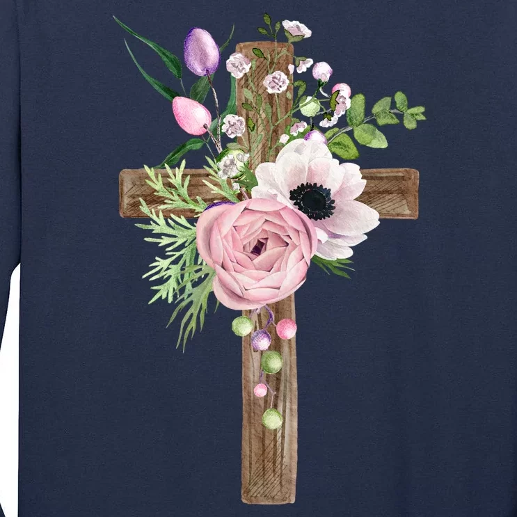 Easter Holiday Floral Cross Tall Long Sleeve T-Shirt