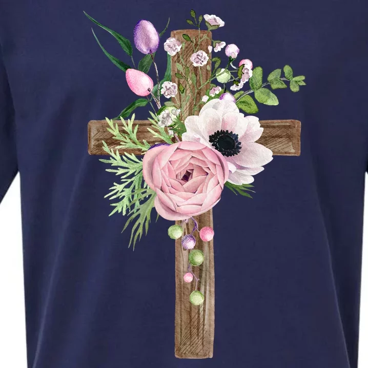 Easter Holiday Floral Cross Sueded Cloud Jersey T-Shirt