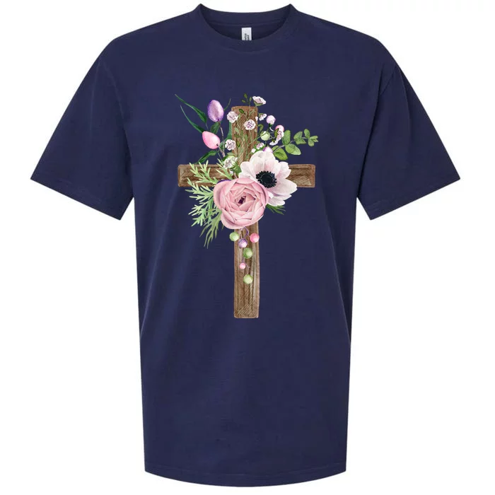 Easter Holiday Floral Cross Sueded Cloud Jersey T-Shirt