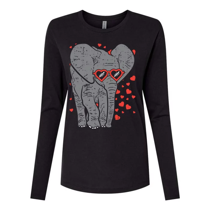 Elephant Heart Glasses Cute Valentines Day Animal Lover Gift Cool Gift Womens Cotton Relaxed Long Sleeve T-Shirt