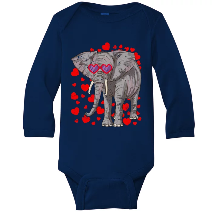 Elephant Heart Glasses Cute Valentines Day Animal Lover Gift Baby Long Sleeve Bodysuit