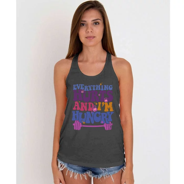 Everything Hurts IM Hungry Funny Workout Women's Knotted Racerback Tank