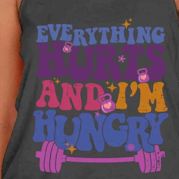 Everything Hurts IM Hungry Funny Workout Women's Knotted Racerback Tank