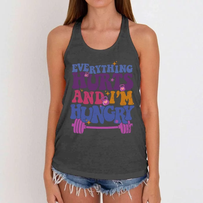 Everything Hurts IM Hungry Funny Workout Women's Knotted Racerback Tank