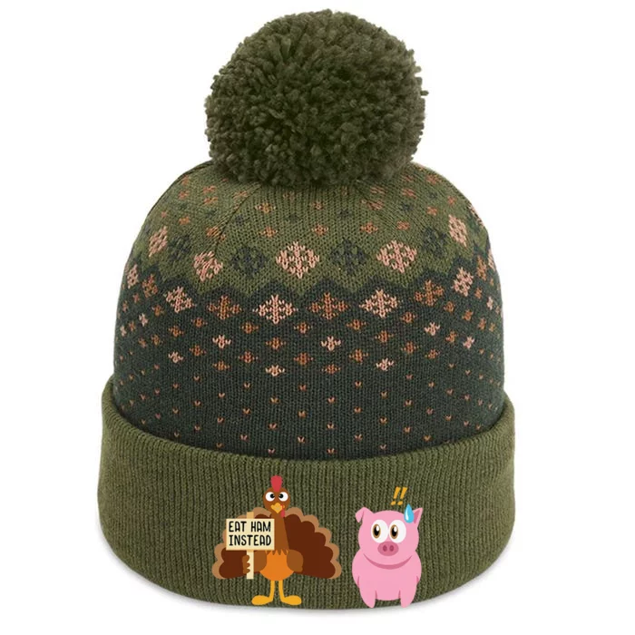 Eat Ham Instead Turkey And Pig Thanksgiving The Baniff Cuffed Pom Beanie