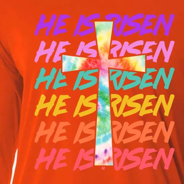 Easter He Is Risen Tie Dye Cross Cooling Performance Long Sleeve Crew