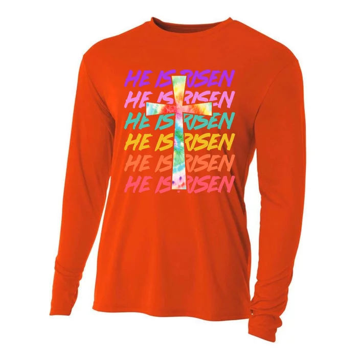 Easter He Is Risen Tie Dye Cross Cooling Performance Long Sleeve Crew