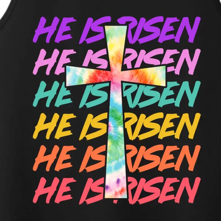 Easter He Is Risen Tie Dye Cross Performance Tank