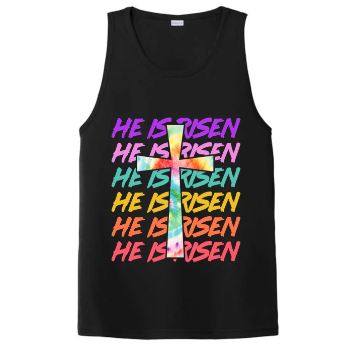 Easter He Is Risen Tie Dye Cross Performance Tank