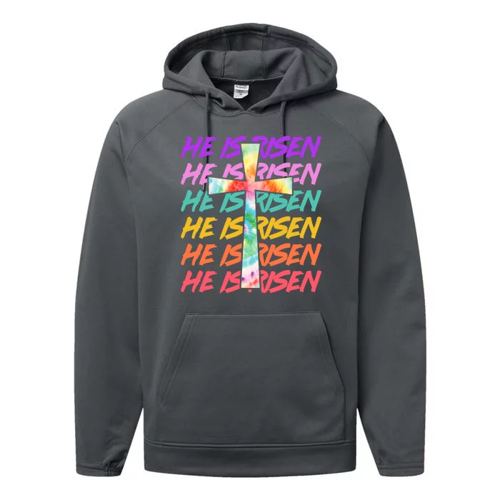 Easter He Is Risen Tie Dye Cross Performance Fleece Hoodie