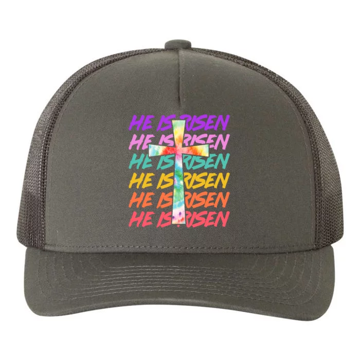 Easter He Is Risen Tie Dye Cross Yupoong Adult 5-Panel Trucker Hat