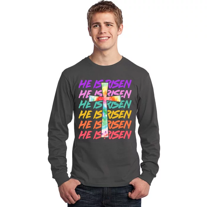 Easter He Is Risen Tie Dye Cross Tall Long Sleeve T-Shirt