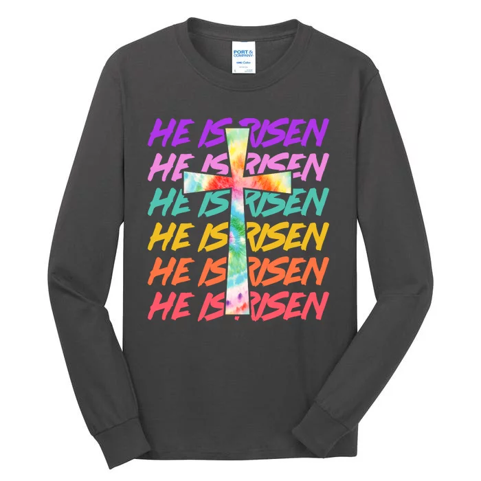 Easter He Is Risen Tie Dye Cross Tall Long Sleeve T-Shirt