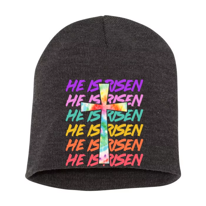 Easter He Is Risen Tie Dye Cross Short Acrylic Beanie