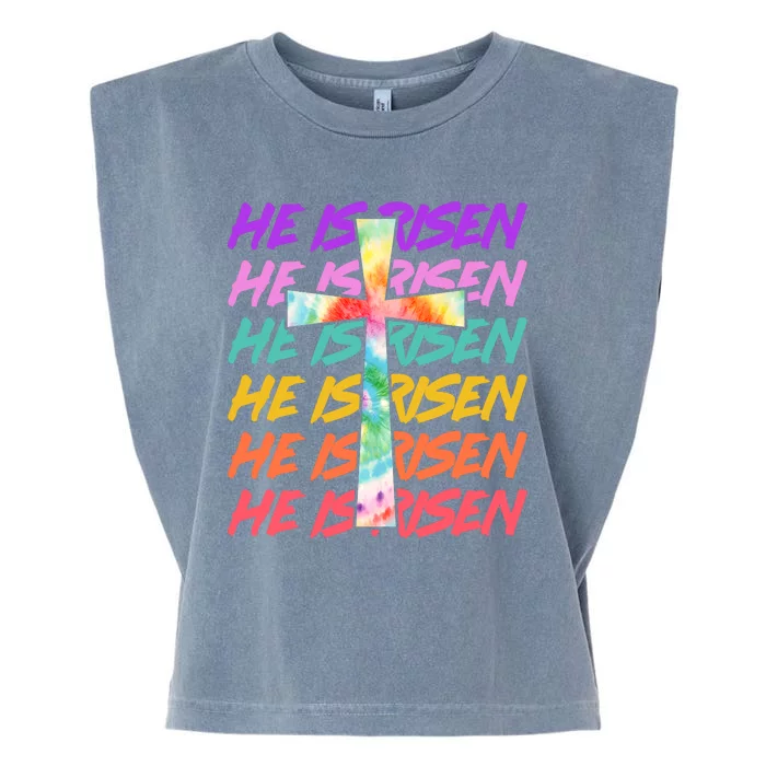 Easter He Is Risen Tie Dye Cross Garment-Dyed Women's Muscle Tee