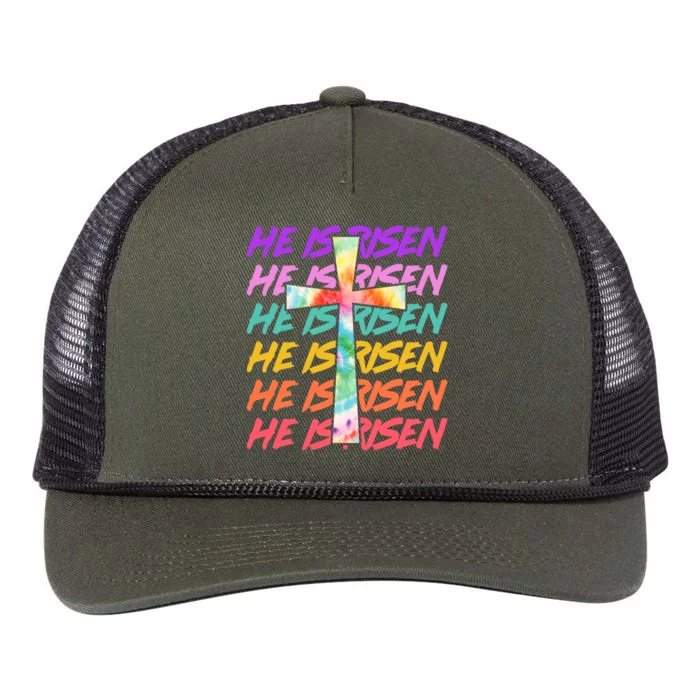 Easter He Is Risen Tie Dye Cross Retro Rope Trucker Hat Cap