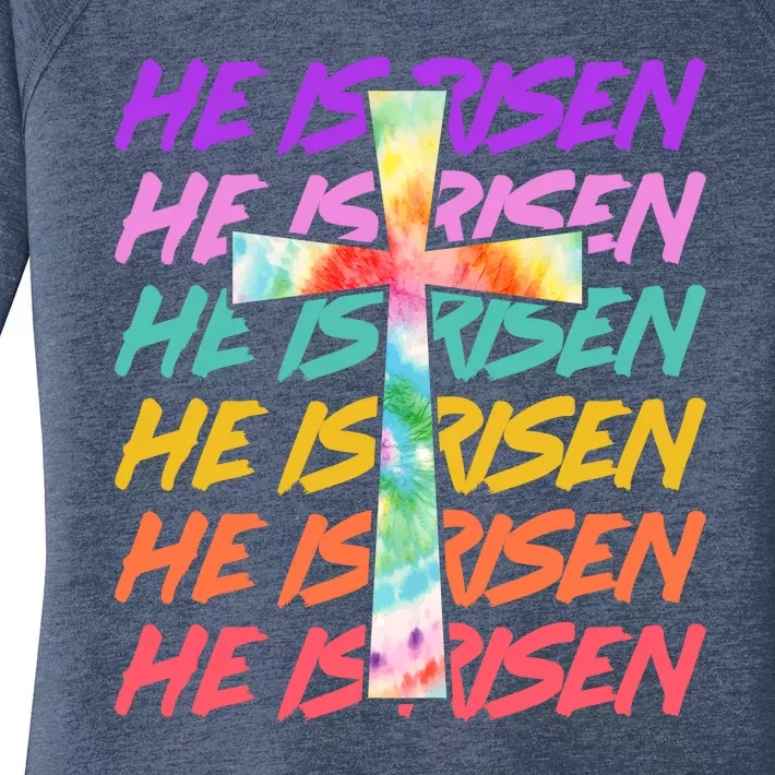 Easter He Is Risen Tie Dye Cross Women's Perfect Tri Tunic Long Sleeve Shirt