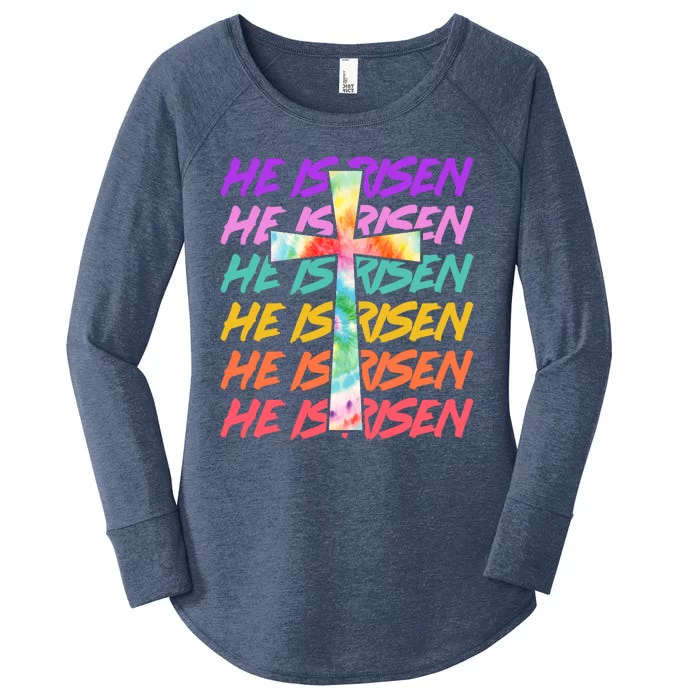 Easter He Is Risen Tie Dye Cross Women's Perfect Tri Tunic Long Sleeve Shirt