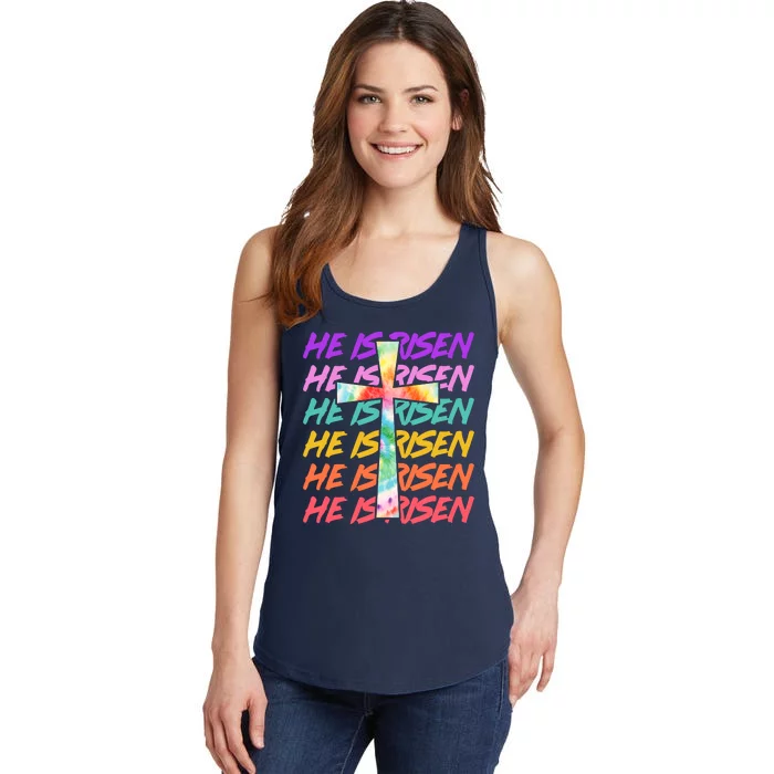 Easter He Is Risen Tie Dye Cross Ladies Essential Tank