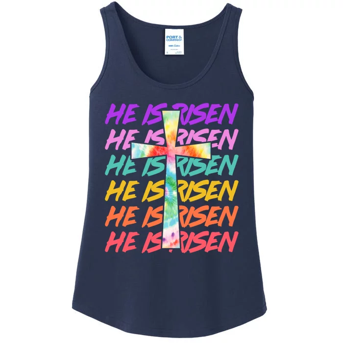 Easter He Is Risen Tie Dye Cross Ladies Essential Tank