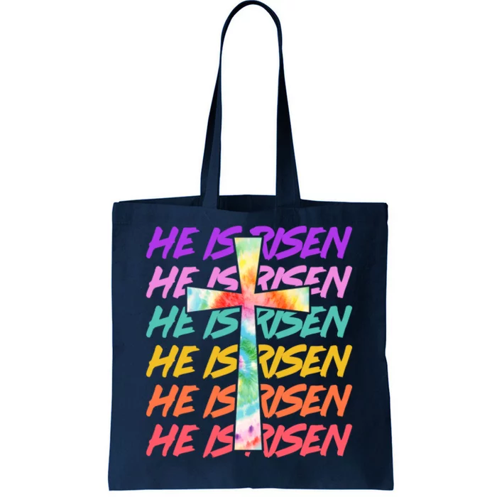 Easter He Is Risen Tie Dye Cross Tote Bag