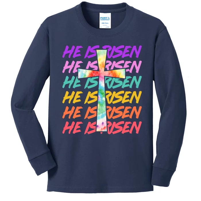 Easter He Is Risen Tie Dye Cross Kids Long Sleeve Shirt