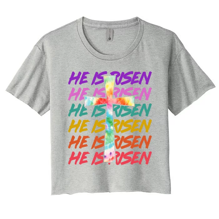 Easter He Is Risen Tie Dye Cross Women's Crop Top Tee