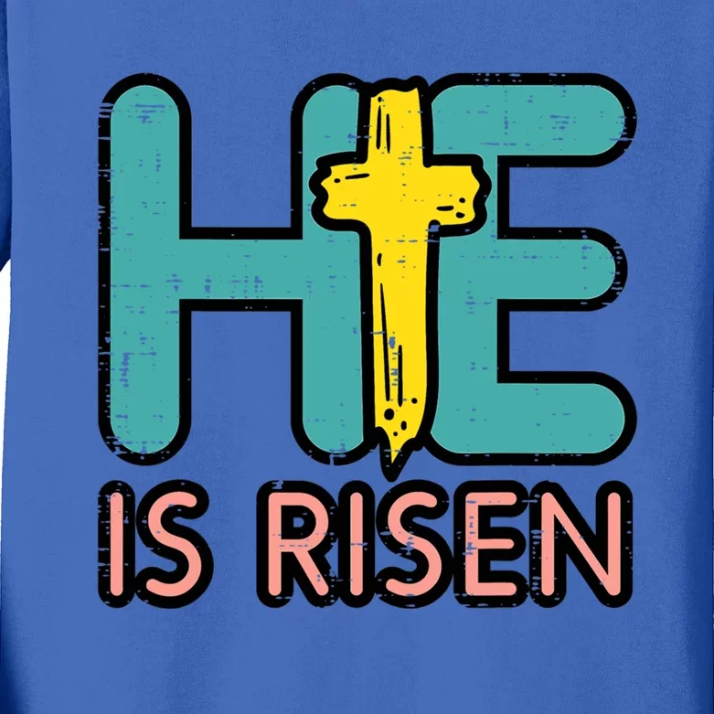 Easter He Is Risen Jesus Resurrection Christian Funny Gift Kids Long Sleeve Shirt