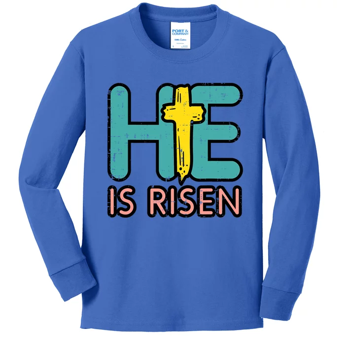 Easter He Is Risen Jesus Resurrection Christian Funny Gift Kids Long Sleeve Shirt