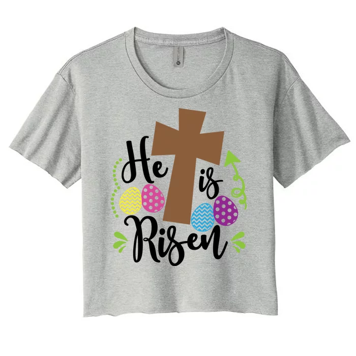 Easter He Is Risen Cross Women's Crop Top Tee