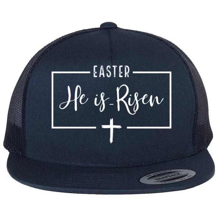 Easter He Is Risen Cross Christianity Flat Bill Trucker Hat