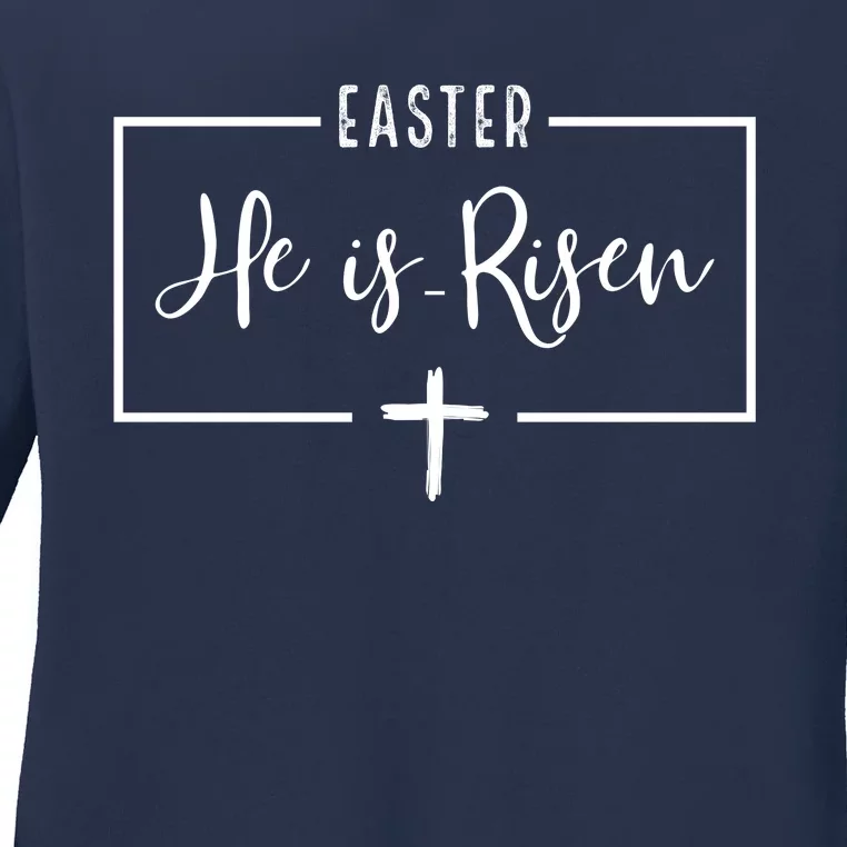 Easter He Is Risen Cross Christianity Ladies Long Sleeve Shirt