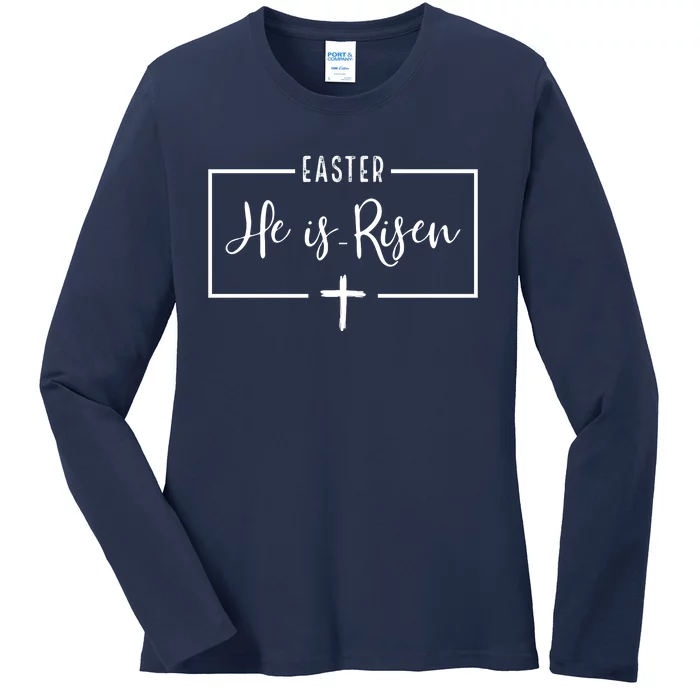 Easter He Is Risen Cross Christianity Ladies Long Sleeve Shirt