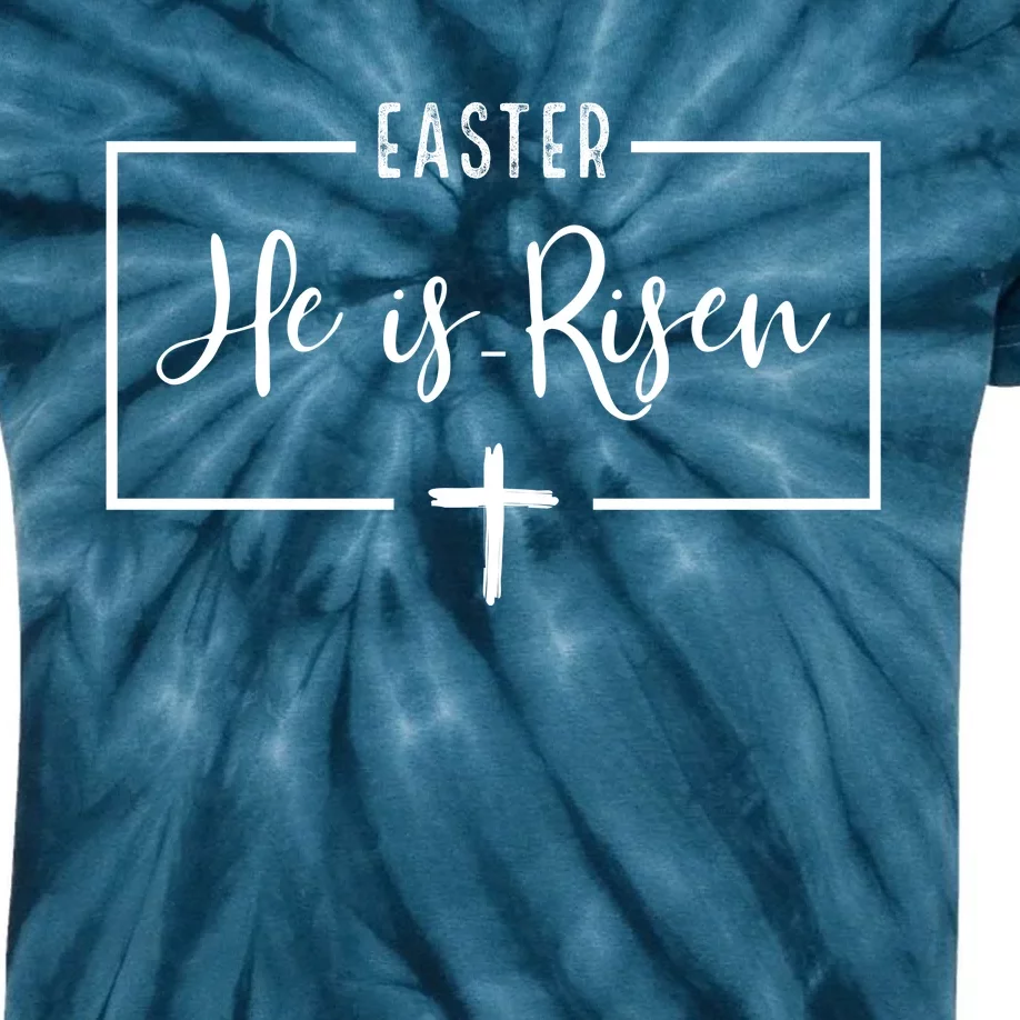 Easter He Is Risen Cross Christianity Kids Tie-Dye T-Shirt