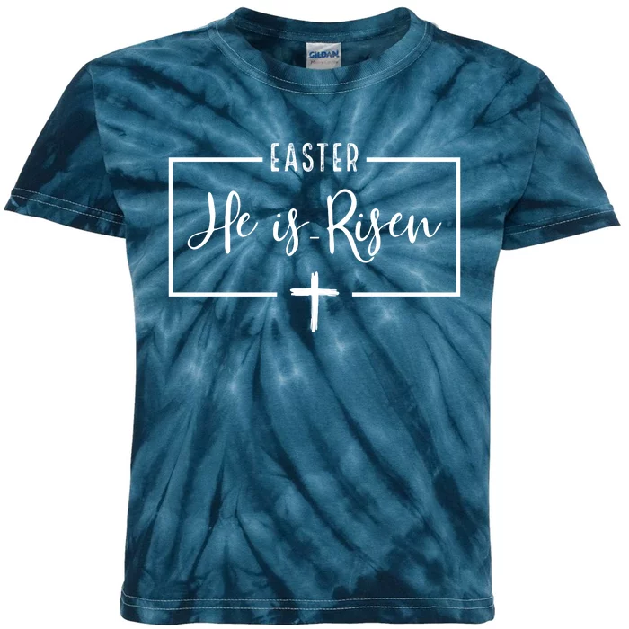 Easter He Is Risen Cross Christianity Kids Tie-Dye T-Shirt