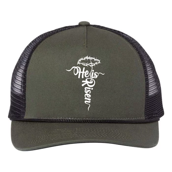 Easter He Is Risen Jesus Crown Of Thorns Cross Retro Rope Trucker Hat Cap