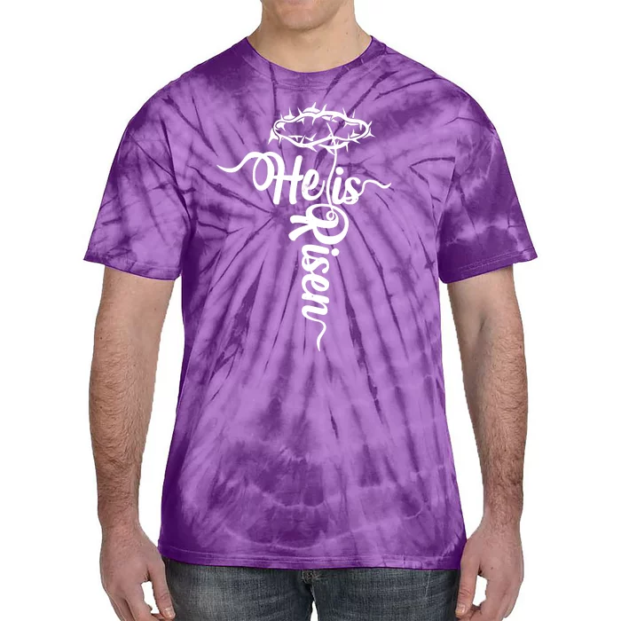 Easter He Is Risen Jesus Crown Of Thorns Cross Tie-Dye T-Shirt