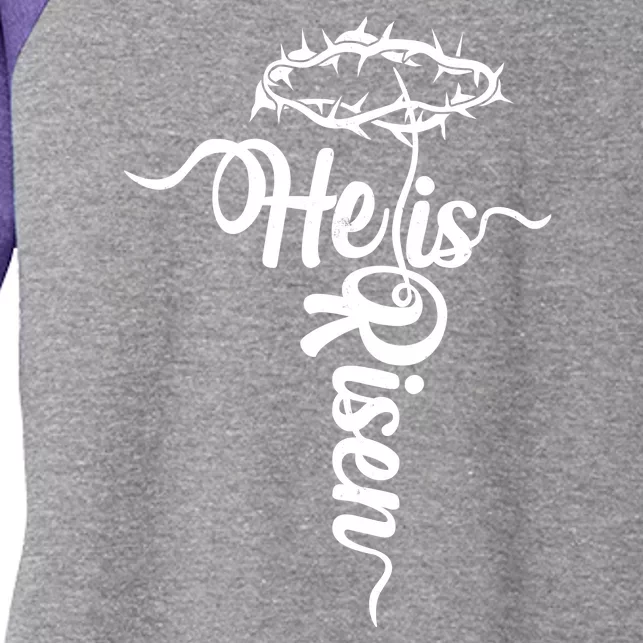 Easter He Is Risen Jesus Crown Of Thorns Cross Women's Tri-Blend 3/4-Sleeve Raglan Shirt