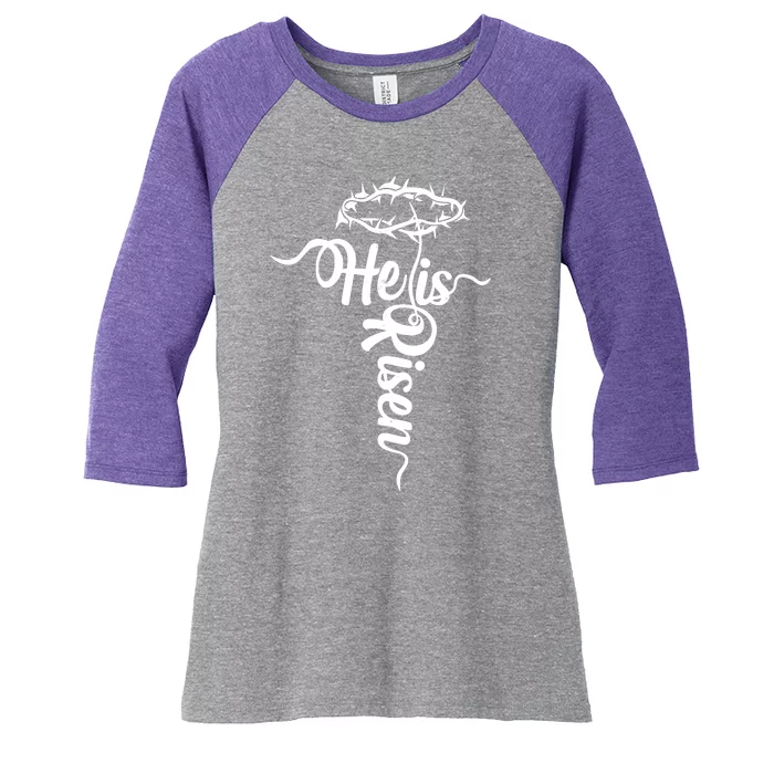 Easter He Is Risen Jesus Crown Of Thorns Cross Women's Tri-Blend 3/4-Sleeve Raglan Shirt