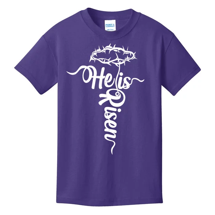 Easter He Is Risen Jesus Crown Of Thorns Cross Kids T-Shirt