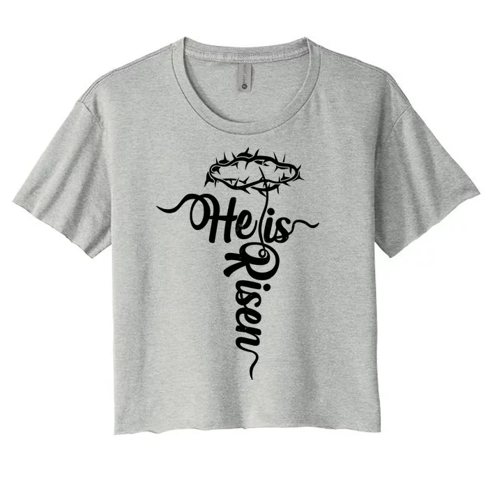 Easter He Is Risen Jesus Crown Of Thorns Cross Women's Crop Top Tee