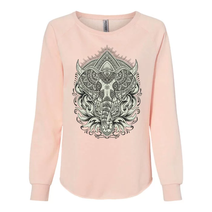 Elephant Head Mandala Womens California Wash Sweatshirt