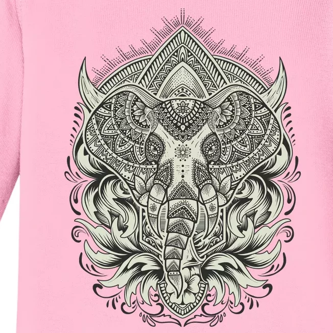 Elephant Head Mandala Baby Long Sleeve Bodysuit