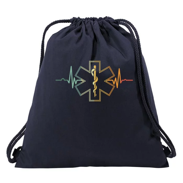 Emt Heartbeat Medical Worker First Responder Health Worker Funny Gift Drawstring Bag