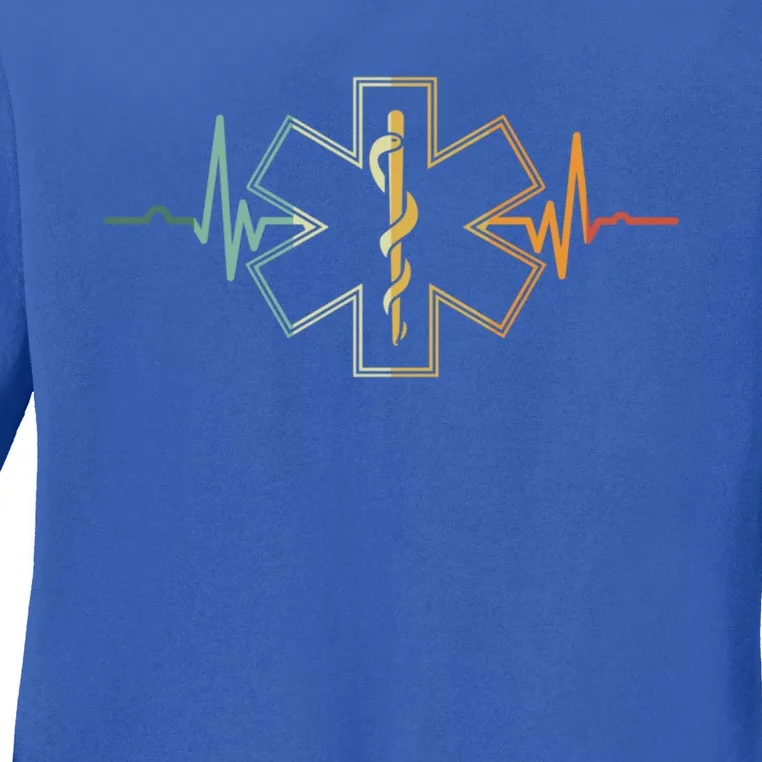 Emt Heartbeat Medical Worker First Responder Health Worker Gift Ladies Long Sleeve Shirt