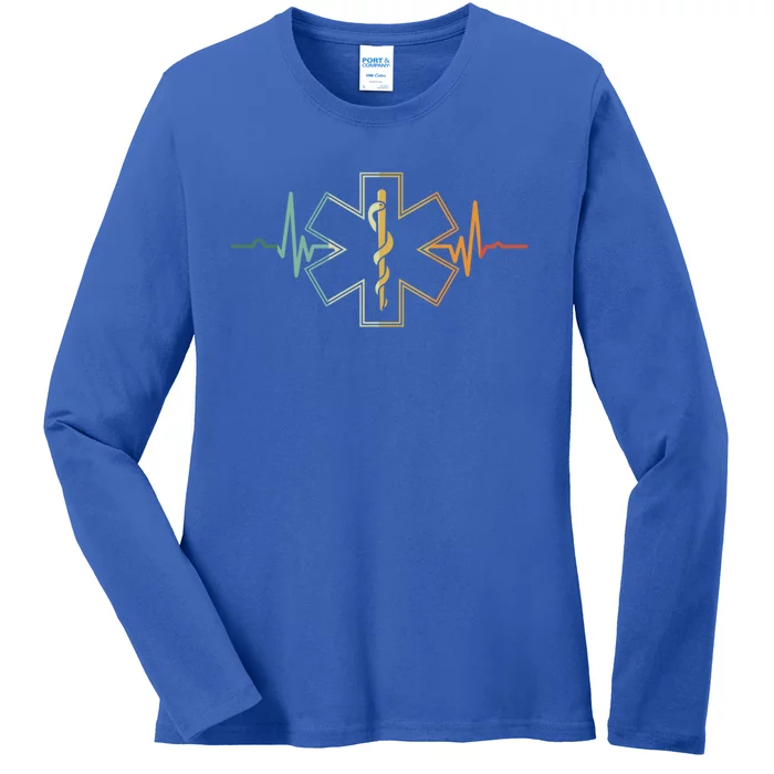 Emt Heartbeat Medical Worker First Responder Health Worker Gift Ladies Long Sleeve Shirt